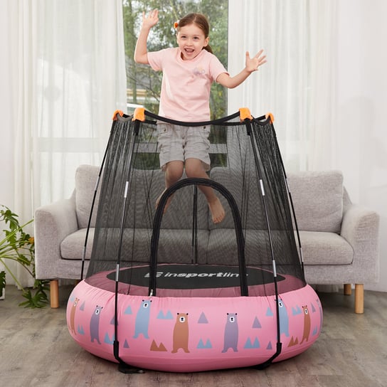 inSPORTline, Pompowana trampolina dla dzieci z siatką zewnętrzną, Nufino, różowa, 4FT/120 cm inSPORTline