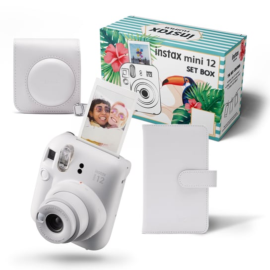 Instax-FUJIFILM, zestaw: Aparat do fotografii natychmiastowej Mini 12  (biały) + etui + album Instax-FUJIFILM