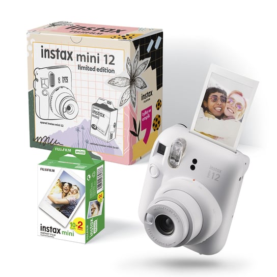 Instax-FUJIFILM, zestaw: Aparat do fotografii natychmiastowej Mini 12 Bialy + Wkłady 20 Szt Instax-FUJIFILM