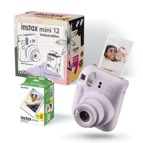 Instax-FUJIFILM, zestaw: Aparat do fotografii natychmiastowej Mini 12 Fioletowy+ Wkłady 20 Szt Instax-FUJIFILM