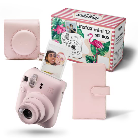 Instax-FUJIFILM, zestaw: Aparat do fotografii natychmiastowej Mini 12 (różowy) + etui + album Instax-FUJIFILM