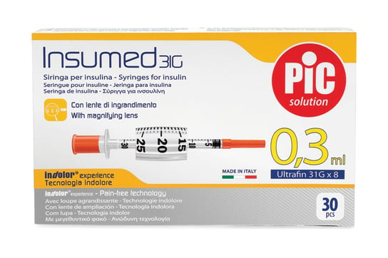 Insumed, strzykawka insulinowa 0,3 ml, 31G x 8 mm, 30sztuk Pikdare