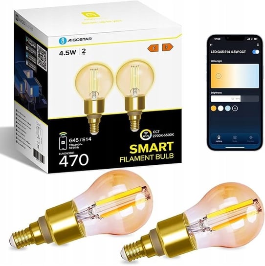 Inteligentna żarówka z żarnikiem G45 CCT (2 szt.) (WIFI+Bluebooth) Aigostar