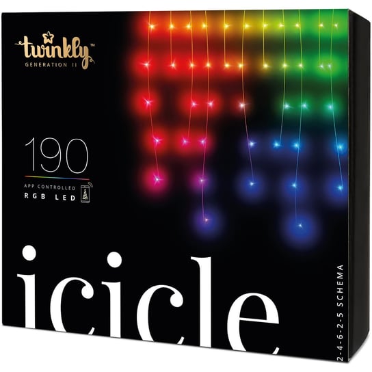 Inteligentne lampki dekoracyjne Twinkly Icicle 190 LED RGB 5x0,7 m sople Twinkly