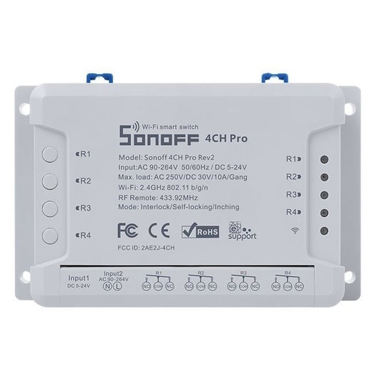 Inteligentny przełącznik SONOFF 4CH PRO R2 Wifi RF 433 MHz, biały, 14,5x9x4 cm Sonoff