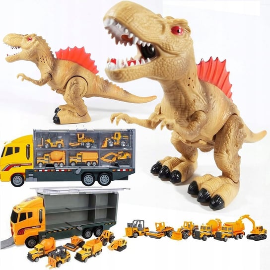 Interaktywna figurka - tyranozaur REX + Ciężarówka laweta + 6 autek Inna marka