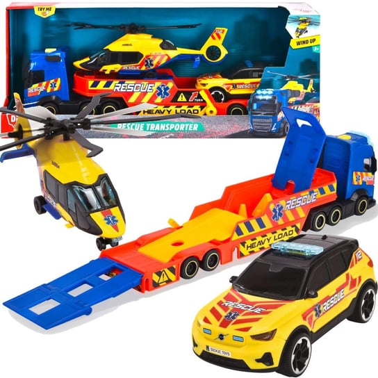 Interaktywne pojazdy ratunkowe naczepa z helikopterem i samochodem Światło Dźwięk Dickie Toys
