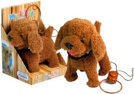 Interaktywny Piesek Pies Na Smyczy Brązowy Pudel Lean Toys