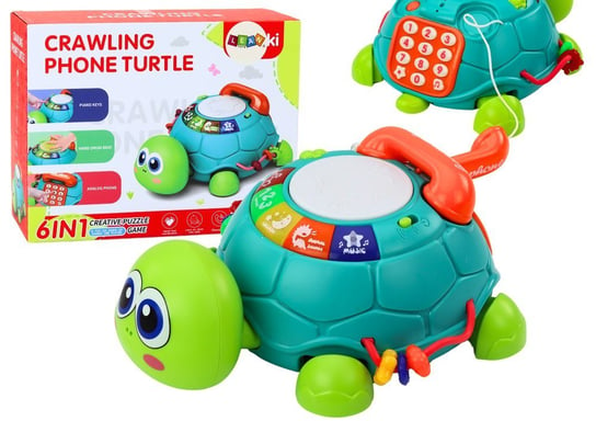 Interaktywny Żółw Edukacyjny Telefon 6w1 Światła Dźwięki Zielony Lean Toys