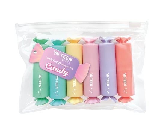 Interdruk, Zakreślacze pastelowe Candy w kształcie cukierków, 6 sztuk YN-TEEN