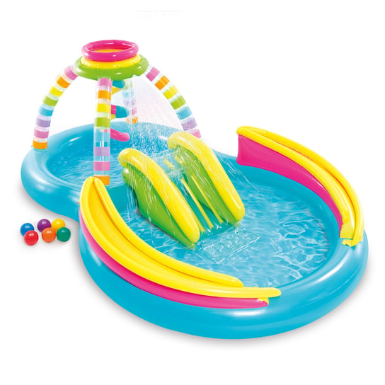 Intex, basen dziecięcy, pompowany, wodny plac zabaw, tęcza, 295x191x109cm Intex