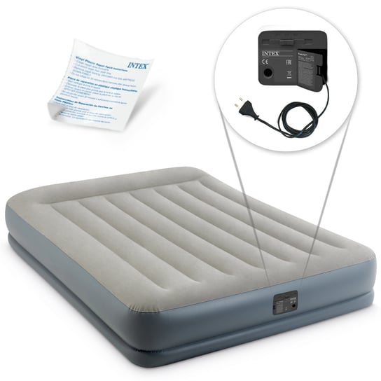 Intex, Materac dmuchany z wbudowaną pompką 64118, szary, dwuosobowy Intex