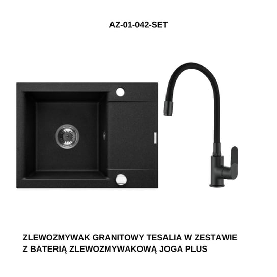 Invena Zlewozmywak Granit 1K Tesalia Z Krót Oc Syf Chr W Zes Z Czarną Bz Joga Plus INVENA