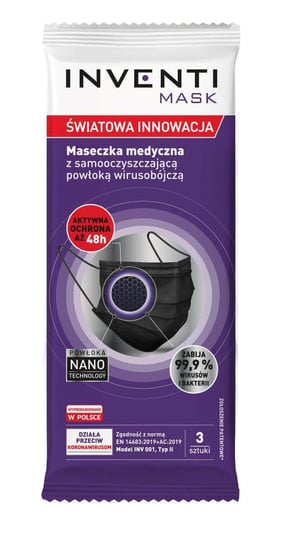 Inventi Mask INV001, maseczka medyczna z samooczyszczającą powłoką wirusobójczą, 3 sztuki Marion