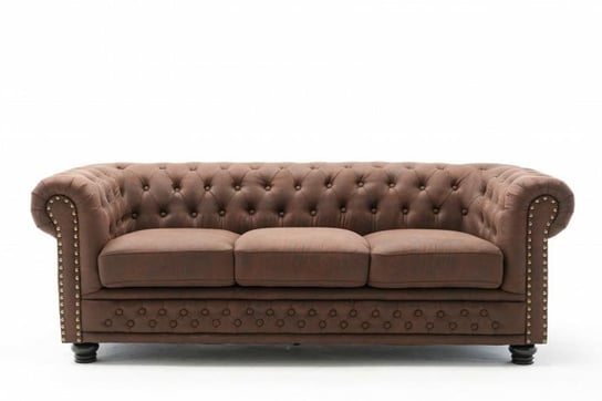 INVICTA sofa CHESTERFIELD II 3 osobowa - 210 cm vintage brązowa, drewno naturalne, mikrofibra Invicta Interior