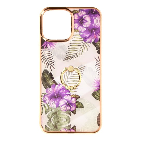 iPhone 13 Mini Etui Bi-materiał Pierścień Podtrzymujący Fioletowe kwiaty Avizar