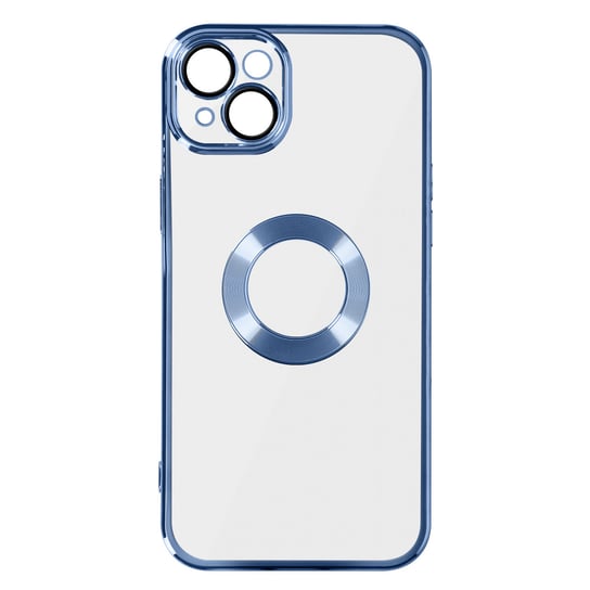 iPhone 14 Etui Elastyczny blok aparatu Przezroczysty niebieski chromowany kontur Avizar