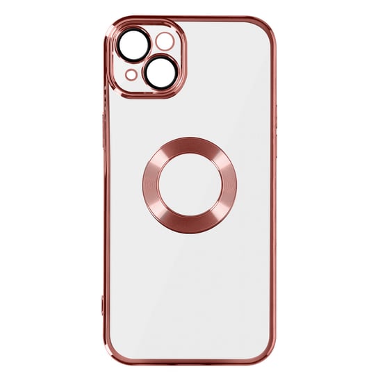 iPhone 14 Etui Elastyczny blok aparatu Przezroczysty różowy chromowany kontur Avizar
