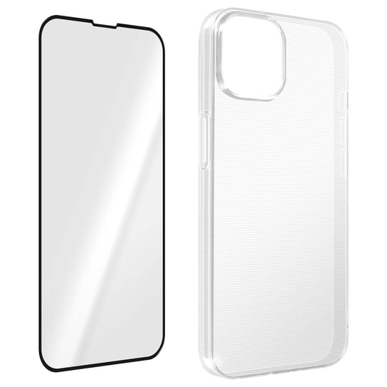 iPhone 14 Etui Żel silikonowy Elastyczne i cienkie szkło hartowane 9H Czarny kontur Avizar