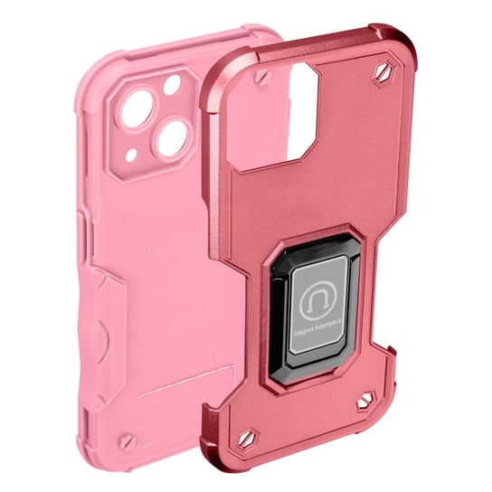 iPhone 14 Plus, wstrząsoodporne etui hybrydowe z magnetyczną podstawką w kształcie pierścienia, różowe Avizar