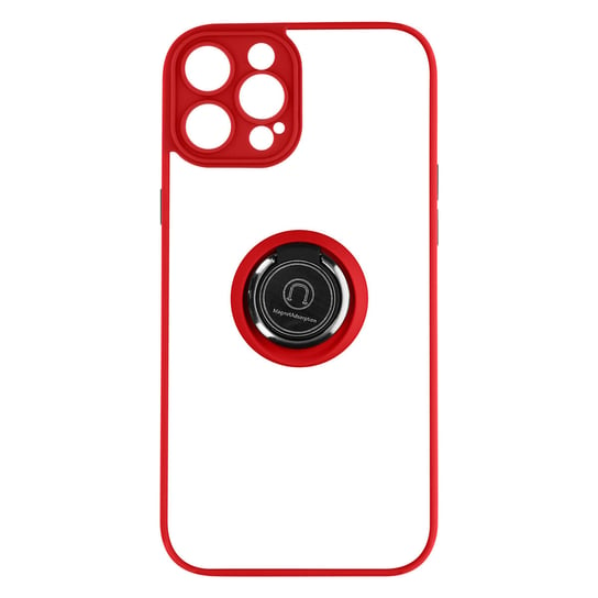 iPhone 14 Pro Etui Podstawka wideo z dwóch materiałów z metalicznym pierścieniem, czerwona Avizar