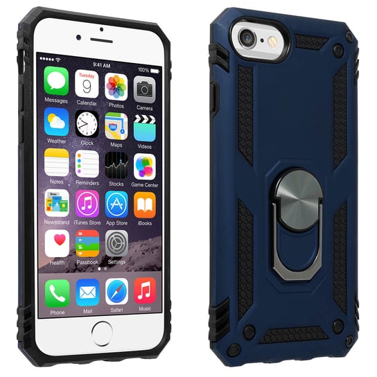 iPhone 6 / 6S / 7 / 8 Etui z dwóch materiałów, sztywne, miękkie, magnetyczne, z pierścieniem, ciemnoniebieskie Avizar
