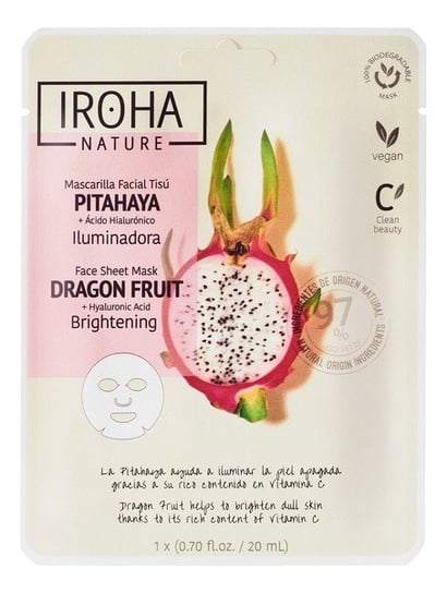 Iroha Nature Brightening, Rozświetlająca maska w płachcie ze smoczym owocem i kwasem hialuronowym Iroha Nature