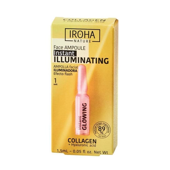 Iroha Nature, Instant Flash Illuminating Face Ampoule, Rozświetlająca ampułka do twarzy z kolagenem i kwasem hialuronowym, 1.5 ml Iroha Nature