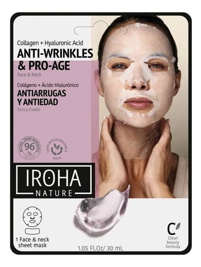Iroha Nature, Przeciwstarzeniowa maska w płachcie na twarz i szyję z kolagenem i kwasem hialuronowym, 30ml Iroha Nature