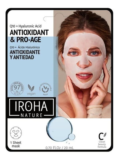 Iroha Nature, Przeciwstarzeniowa maska w płachcie z koenzymem q10 i kwasem hialuronowym, 20ml Iroha Nature