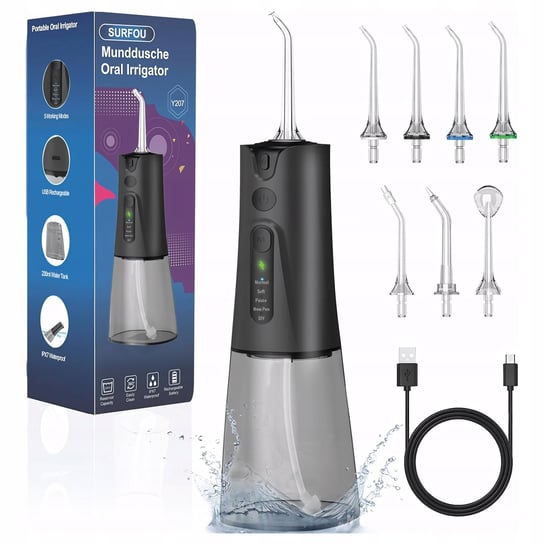 Irygator Do Zębów Bezprzewodowy Dentystyczny 7 Dysz 300Ml Mocny 4 Tryby SURFOU