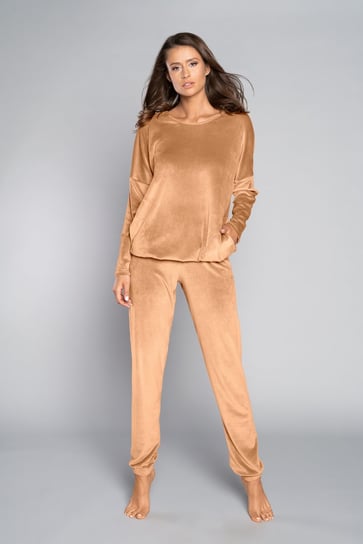 Italian Fashion Komplet damski ciepły JUGA długi rękaw długie spodnie camel - M Italian Fashion