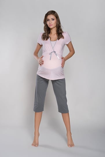 Italian fashion piżama damska ciążowa. Felicita krótki rękaw spodnie 3/4 morela/szara Italian Fashion