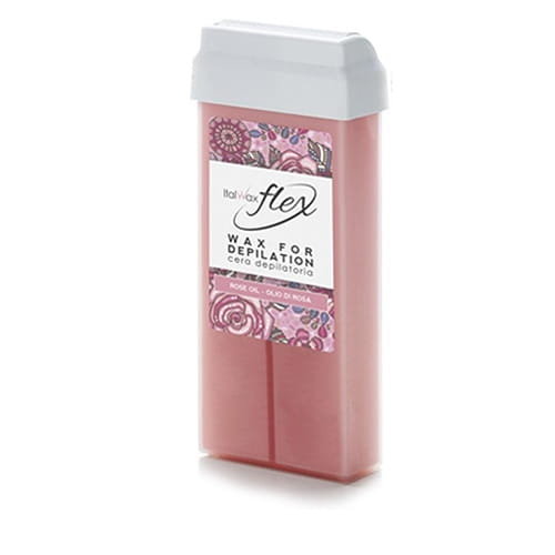 ItalWax Flex Rose Oil (Olejek różany) wysokoplastyczny aromatyczny wosk z dwutlenkiem tytanu do depilacji w rolce 100ml do depilacji dużych obszarów owłosienia ItalWax