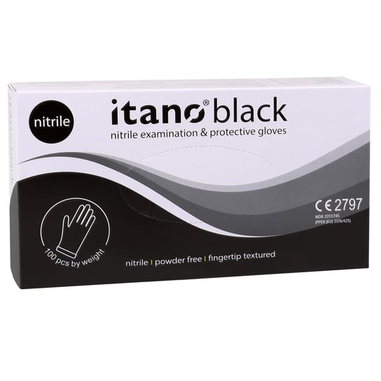 Itano Black, Czarne rękawiczki nitrylowe bezpudrowe, rozm. L, 100 szt. Itano Black
