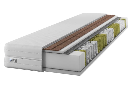 IZER materac GoldPLUS+ 90x200 cm z podwójnym KOKOSEM | dwustronny H3 i H5| 7 stref | rdzeń ze sprężyn kieszeniowych | pokrowiec pikowany | materac sprężynowy. Izer