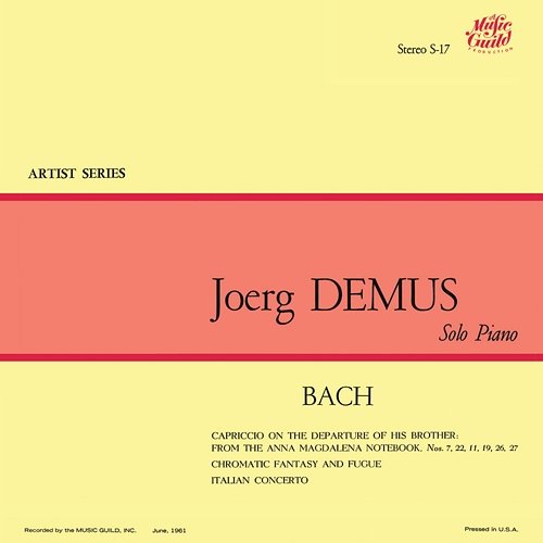 J.S. Bach: Chromatic Fantasia And Fugue in D Minor, BWV 903; Italian Concerto in F Major, BWV 971 Jörg Demus
