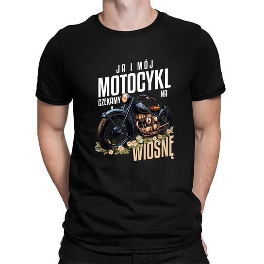 Ja i mój motocykl czekamy na wiosnę - męska koszulka na prezent Czarna Koszulkowy