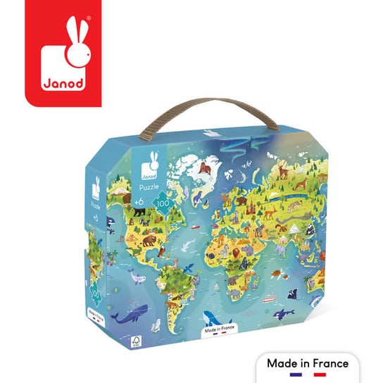 Janod, puzzle, w walizce Mapa świata, 100 el. Janod