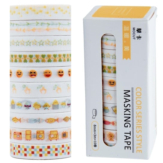 Japońska Taśma Washi Tape 8mm x 3m 10 szt Wzór 1 Siima