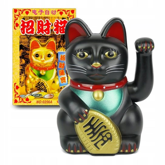 Japoński Kot Maneki-Neko Chiński Szczęścia Czarny AIG