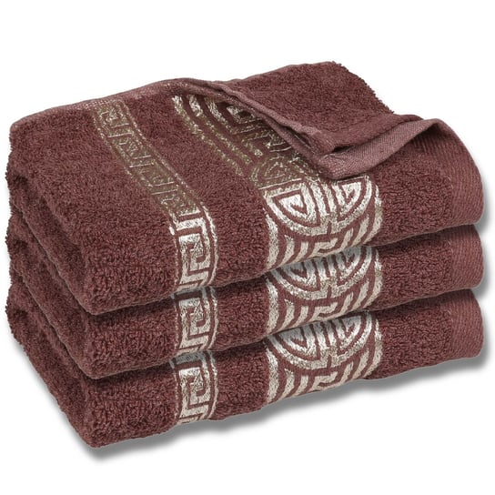 Jasnoburgundowy ręcznik bawełniany z ozdobnym haftem, egipski wzór 48x100 cm x3 RED