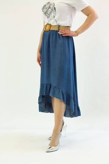 Jeansowa asymetryczna spódnica z falbanami Nika Niebieska UNI Nelino