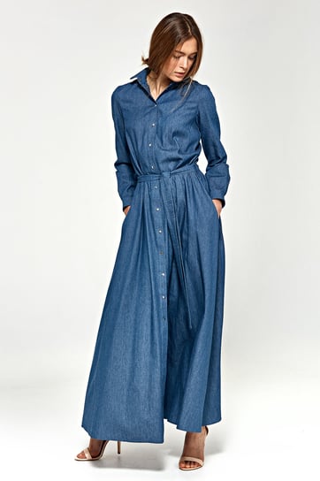 Jeansowa sukienka maxi z długim rękawem NIFE