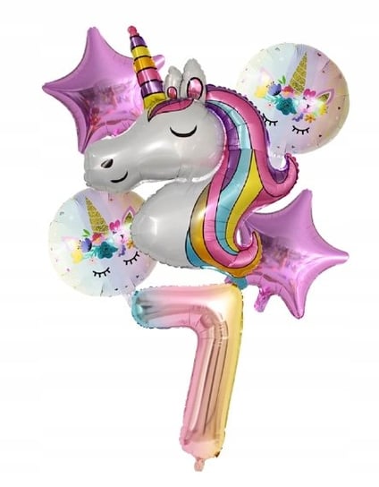 Jednorożec Zestaw 6 Potężnych Balonów 7 Urodziny Unicorn Cyfra 7 - 100cm Greenzone