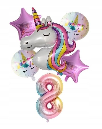 Jednorożec Zestaw 6 Potężnych Balonów 8 Urodziny Unicorn Cyfra 8 - 100cm Greenzone