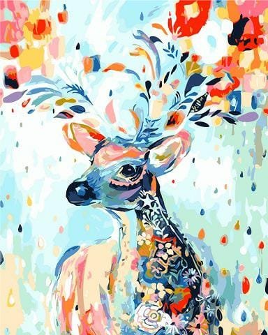 Jeleń: Kwiecisty Król - Malowanie Po Numerach 50 X 40 Cm - Abstrakcja, Zwierzęta ArtOnly