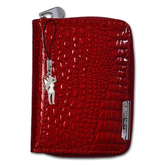 Jennifer Jones skórzany portfel damski mini portmonetka czerwony 8x3x11cm ochrona RFID OPJ109R Jennifer Jones