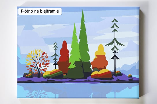 Jesienna wyspa, drzewa, kolory, malowanie po numerach, blejtram Akrylowo