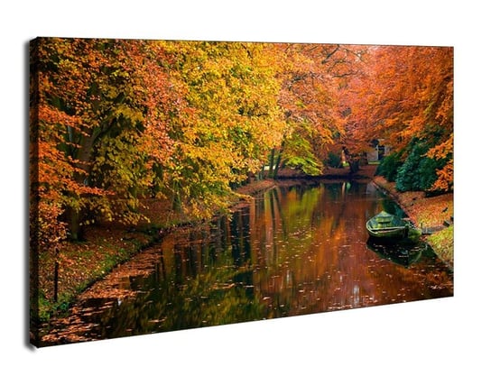 Jesiennie, jeziorko w lesie - obraz na płótnie 120x90 cm Galeria Plakatu